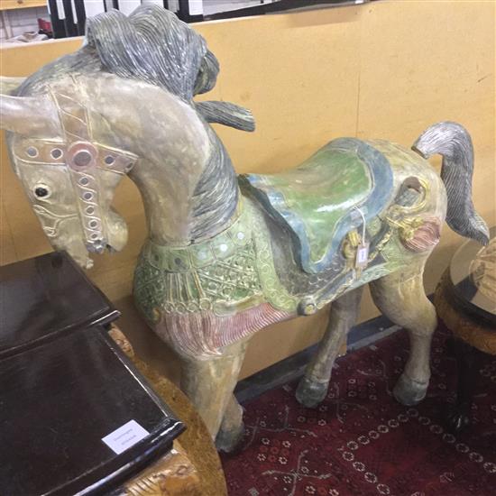 Asian painted and carved wood horse